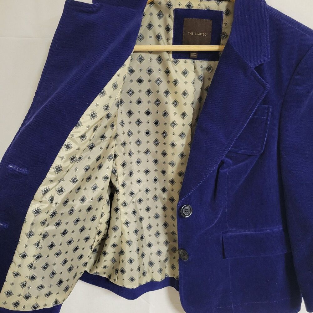 The Limited Vintage Royal Blue Blazer Jacket Blue Geometric Print Lining Size M